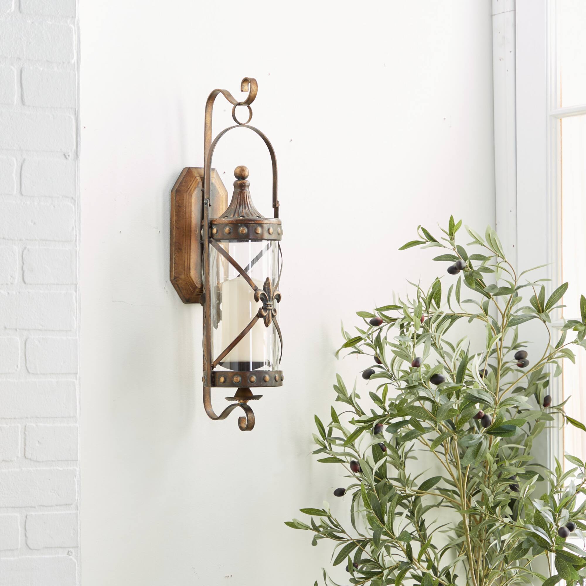 20'' Bronze Glass Decorative Candle Wall Sconce